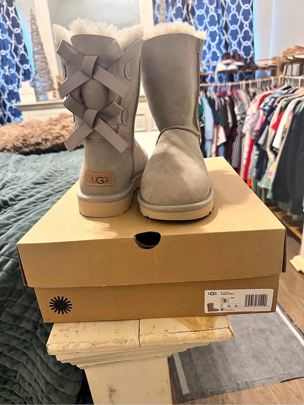 New UGG W Bailey Bow II Gray Bow Winter Boots